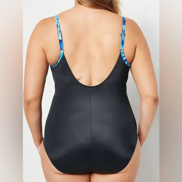 MIRACLE SUIT Dream Shaper Blue Patterned Women's One Piece Swimsuit Size 14 NWT - Picture 2 of 9